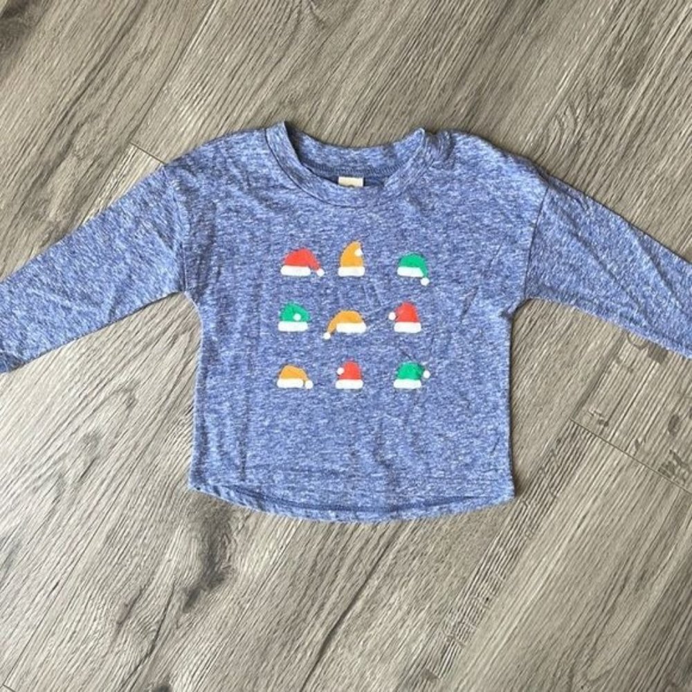 Tucker + Tate Baby Tee Top 3M Blue Christmas Holiday Soft Shirt Santa Hat NWT